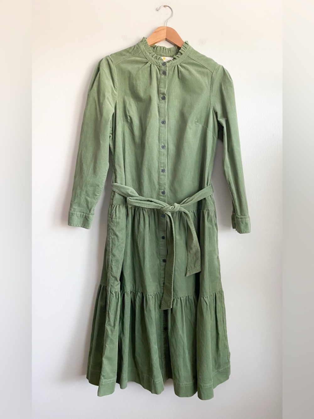 BODEN Tiered Shirt Corduroy Midi Dress Green Ruffle Preppy Long Sleeve Preppy 12 - Picture 5 of 8
